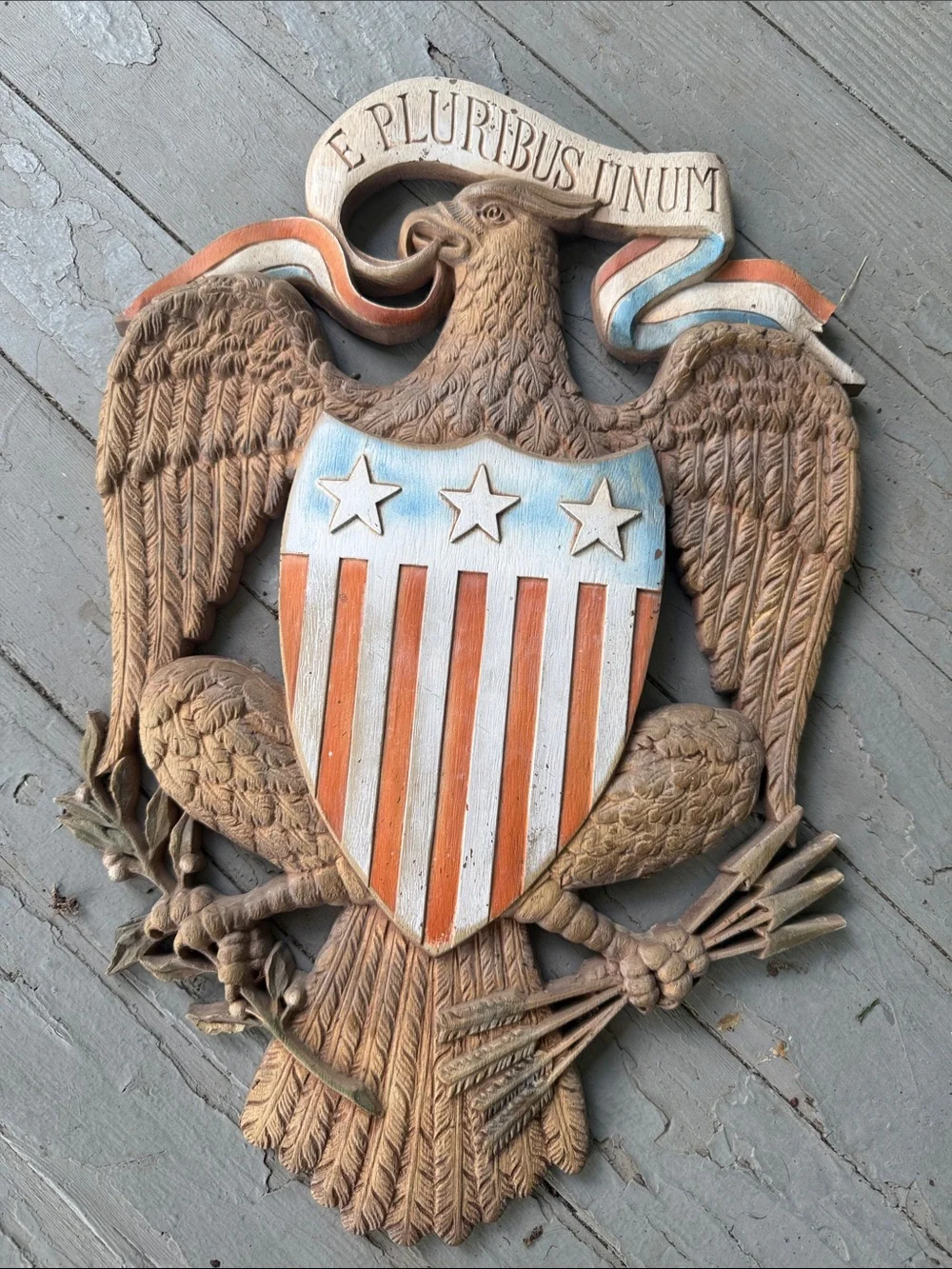 Vtg MCM Burwood Eagle Shield Wall Decor approximately 12x 18 e pluribus unium